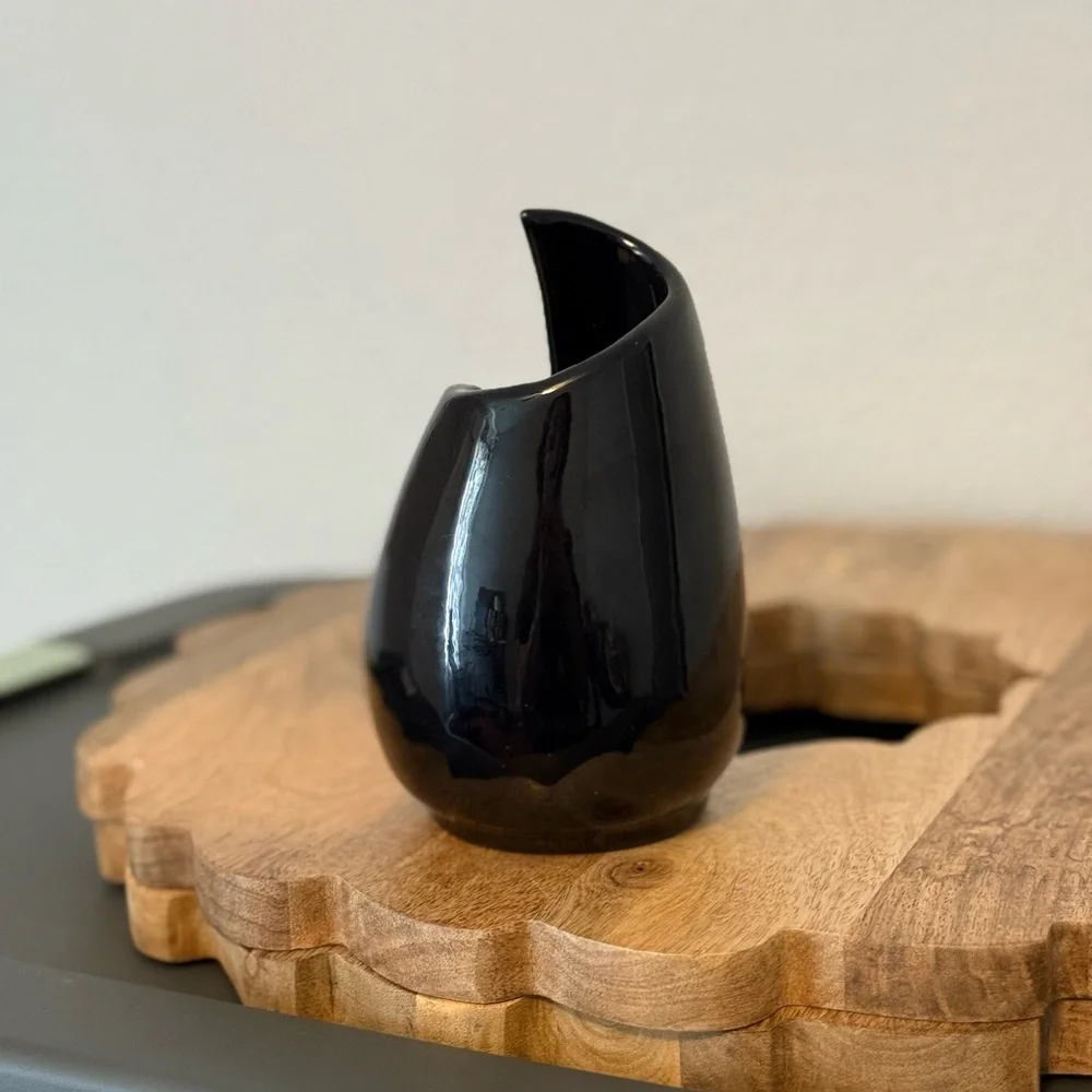 Vintage Frankoma Elegant Reflective Black Ceramic Vase